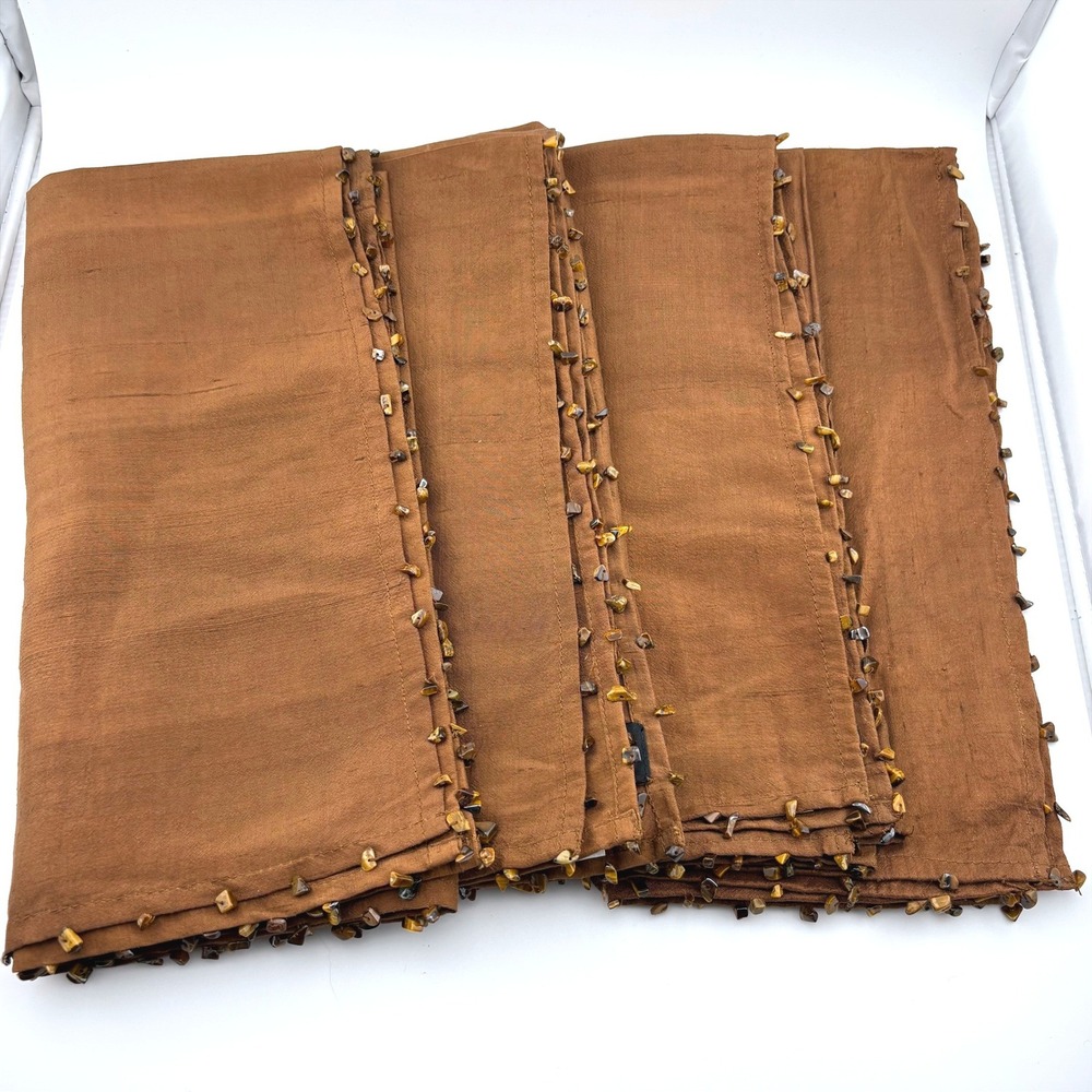 Kim Seybert NYC Brown 100% Silk Napkins‎ with Stone Trim Set of 4 1490AM